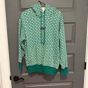 Nike Green and White Phoenix Fleece Geometric Hoodie Size S
